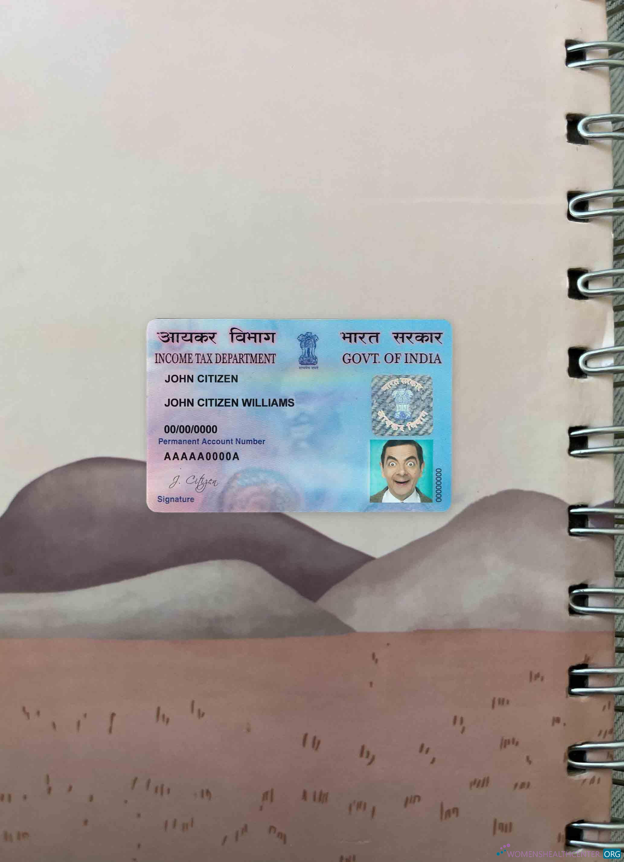 Download India e PAN card photolook FRONT Photoshop template